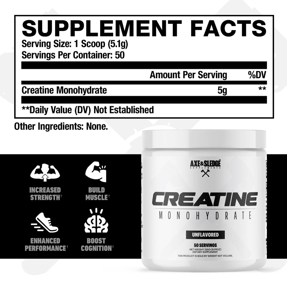 Close-up of Basics Creatine powder showing pure unflavored formula for reliable training energy