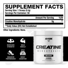 Close-up of Basics Creatine powder showing pure unflavored formula for reliable training energy