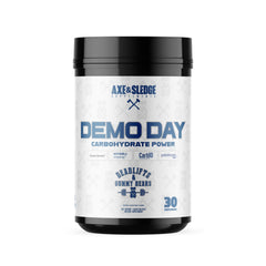 Axe & Sledge Demo Day jar shows 25g carbs per serving for sustained energy