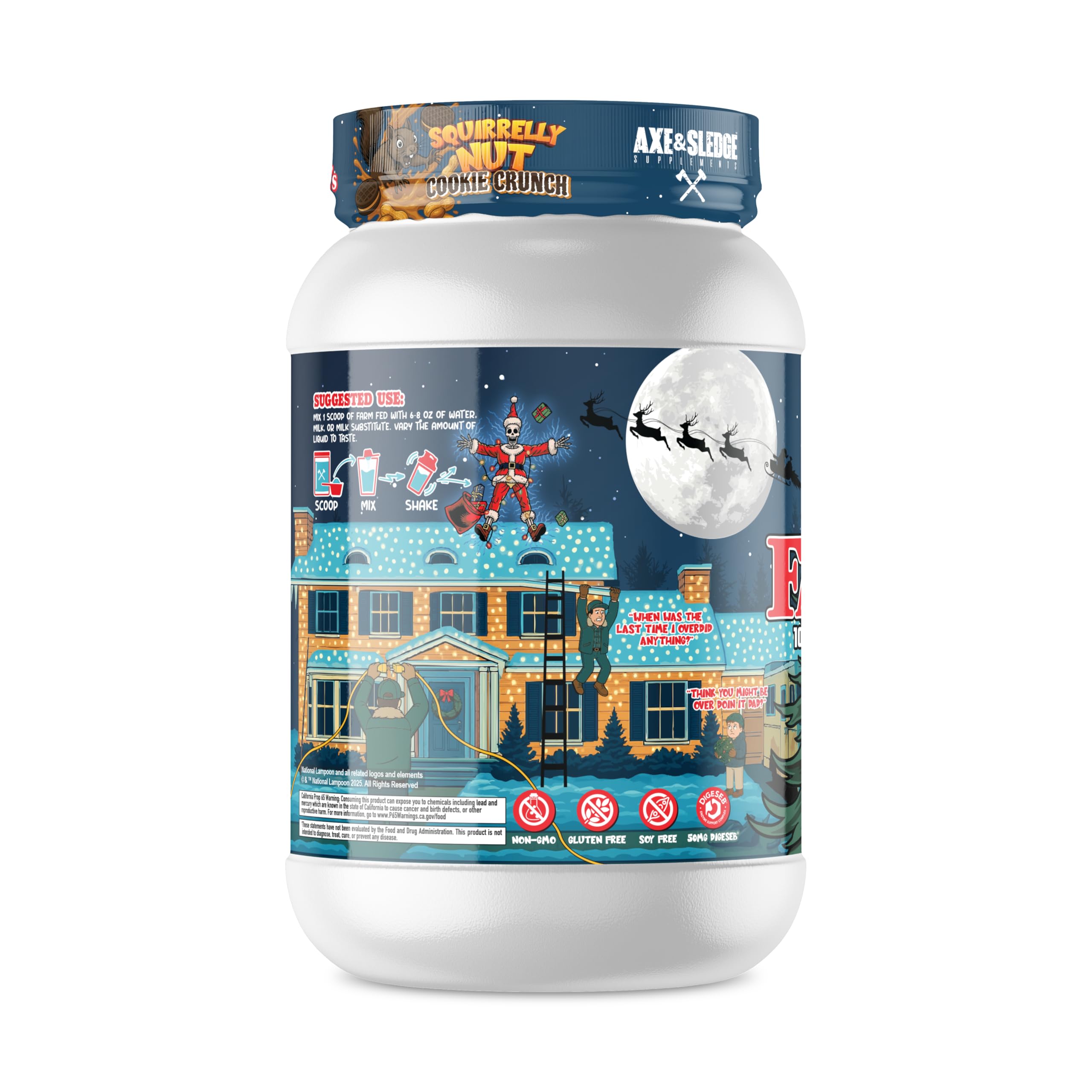 Axe and Sledge Farm Fed whey isolate pour demonstrates quick post-workout protein delivery.