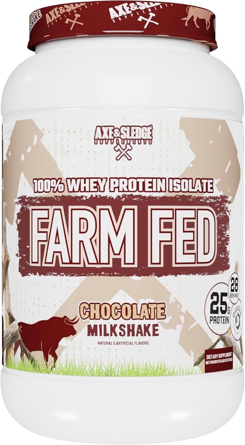 Axe & Sledge Farm Fed whey protein bottle for post-workout fueling and lean protein intake