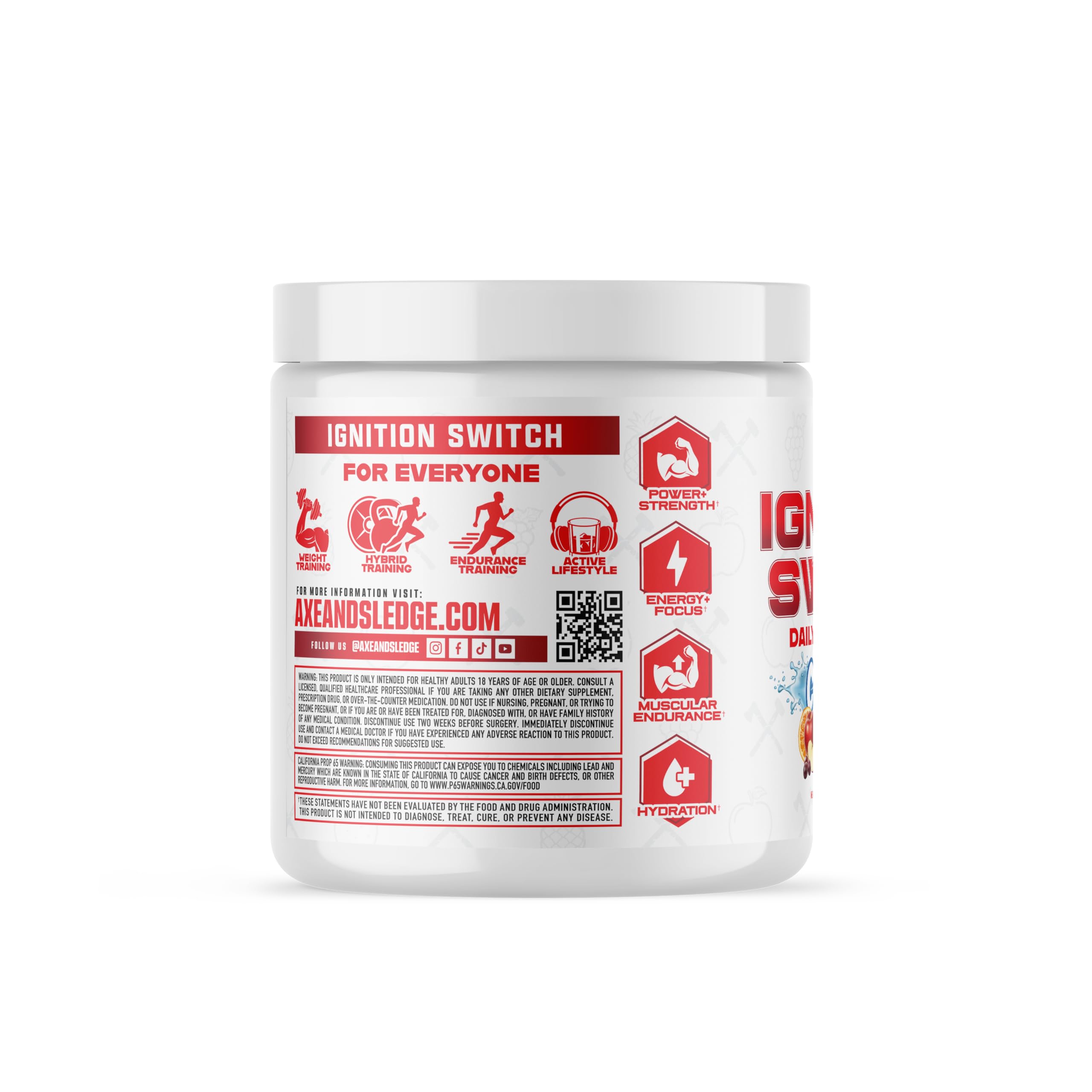 Axe & Sledge Ignition Switch poured into a glass to show smooth mixability for workouts.
