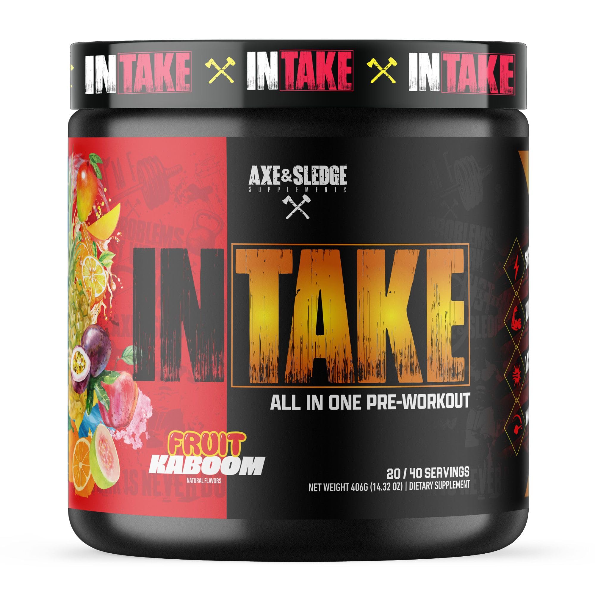 Axe & Sledge Intake bottle pouring powder for sustained energy.