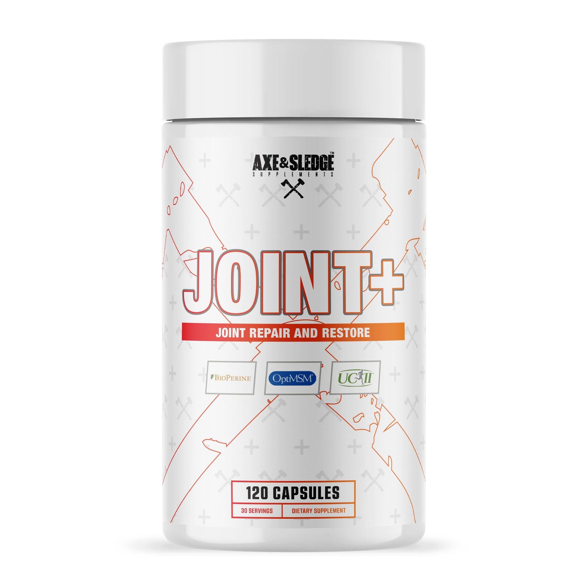 Axe and Sledge Joint+ bottle front view highlighting joint health support.