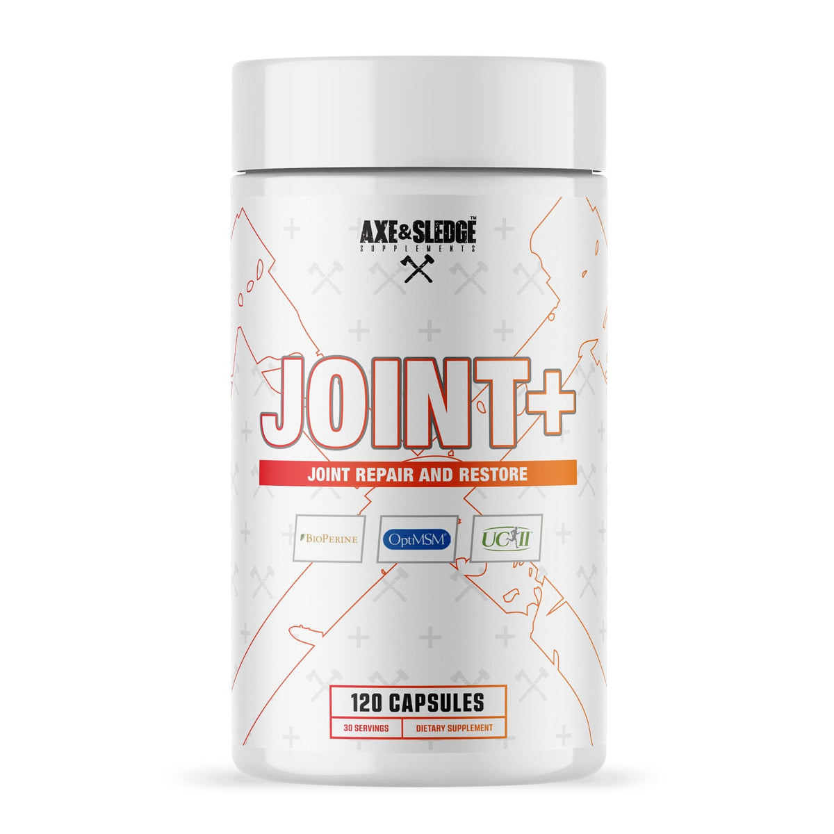 Axe and Sledge Joint+ bottle front view highlighting joint health support.