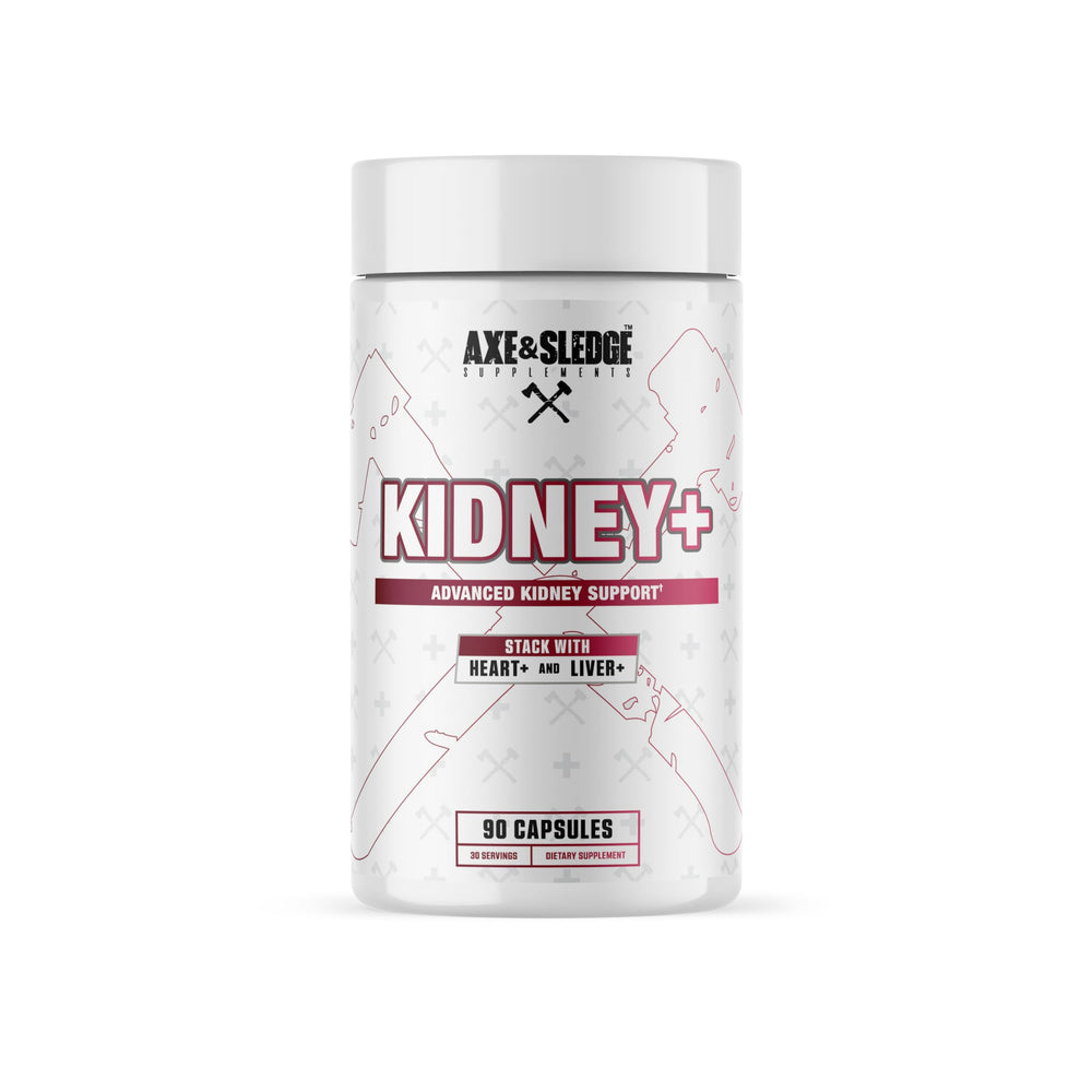 Axe & Sledge Kidney+ bottle front for endurance support.