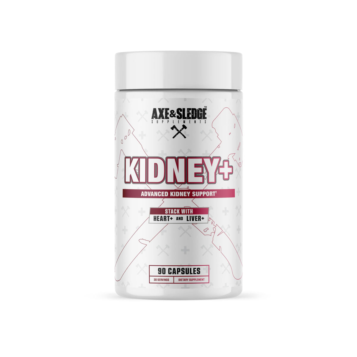 Axe & Sledge Kidney+ bottle front for endurance support.