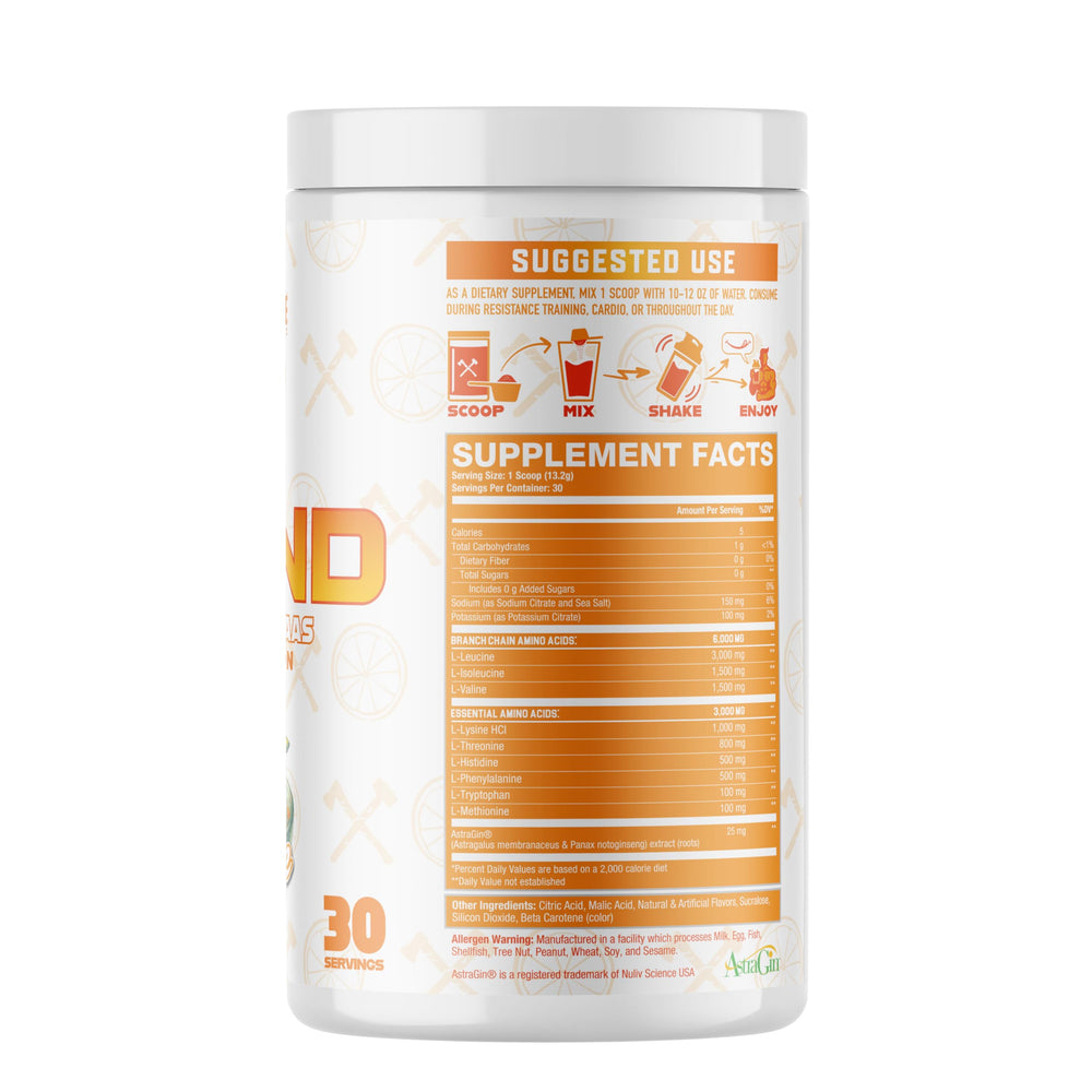 Axe and Sledge The Grind tub front shows vegan stimulant free amino acids