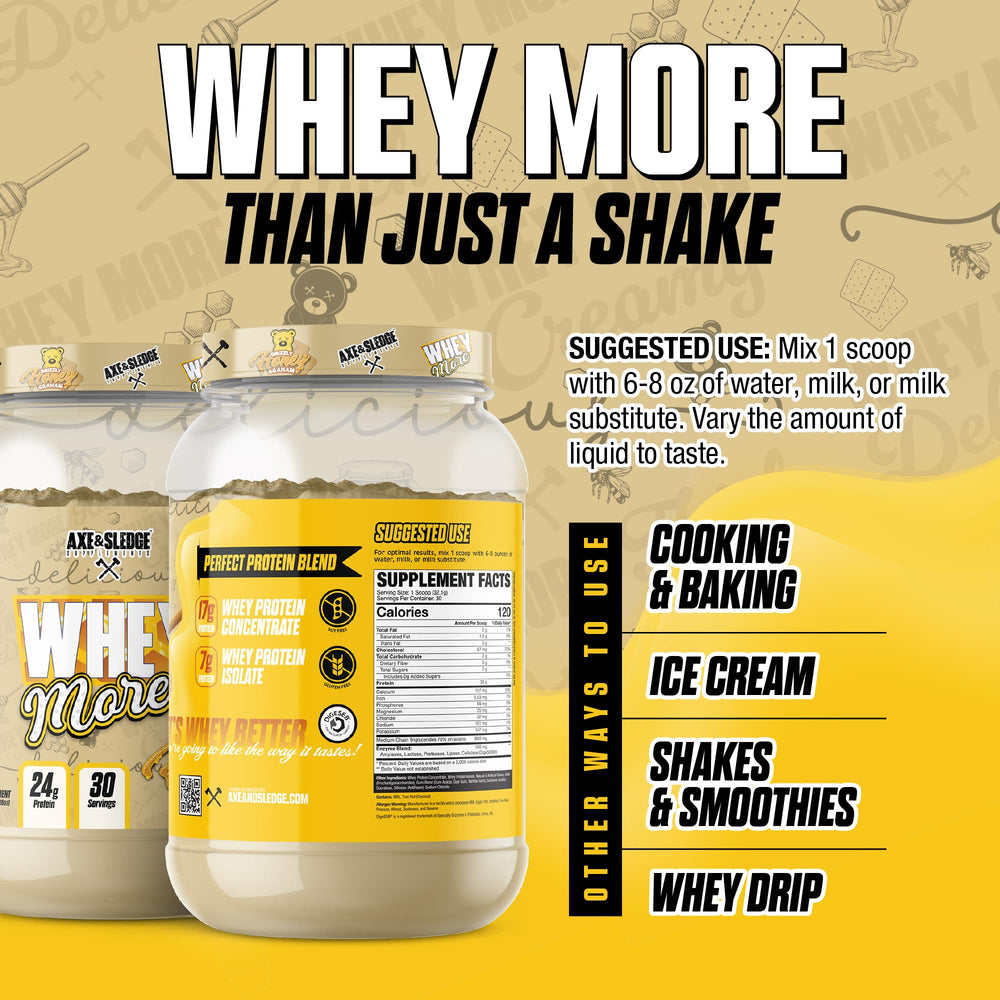 Axe & Sledge WHEY MORE close-up with MCTs and prebiotic fiber emphasis