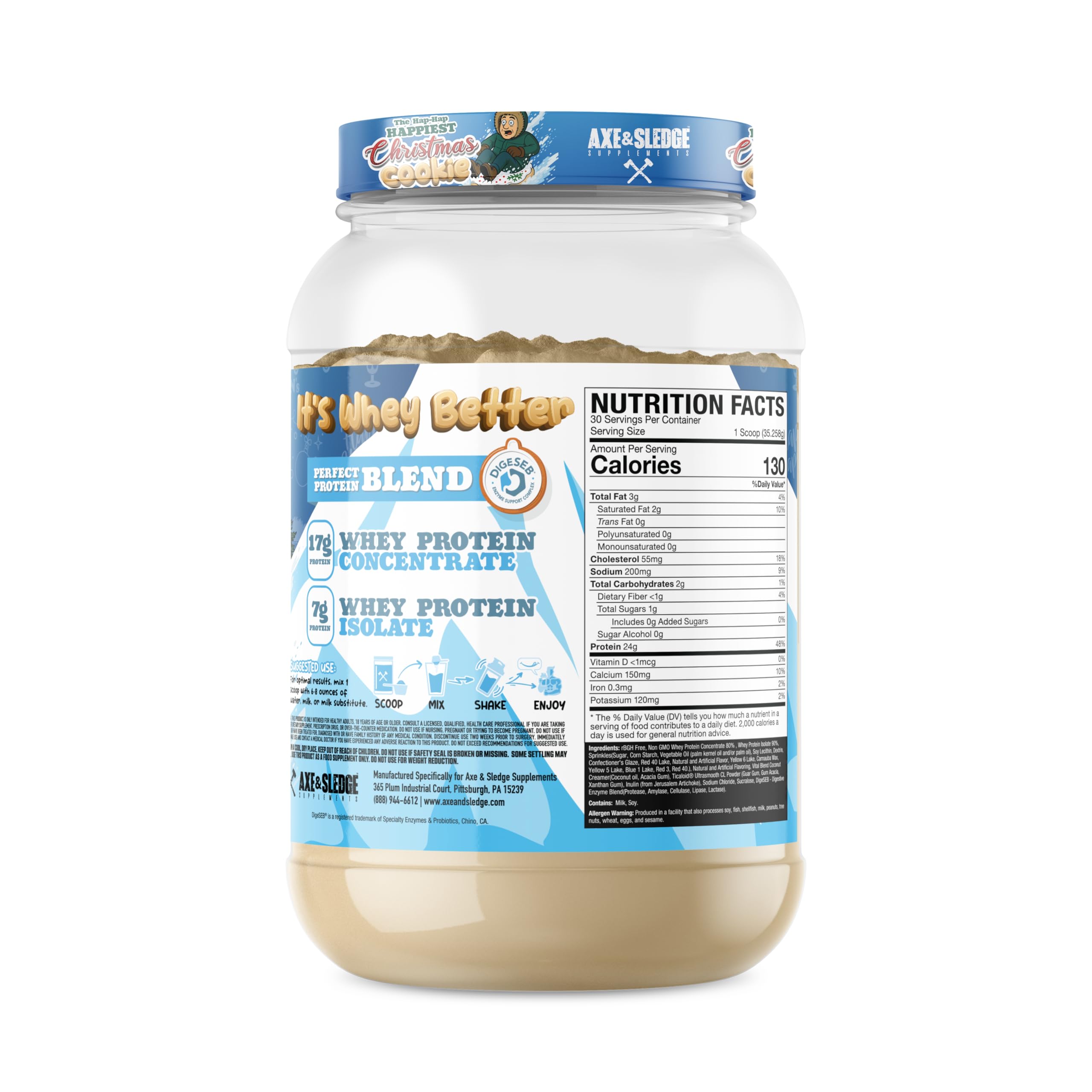 Axe & Sledge Whey More scoop of powder for a rich, flavorful shake.