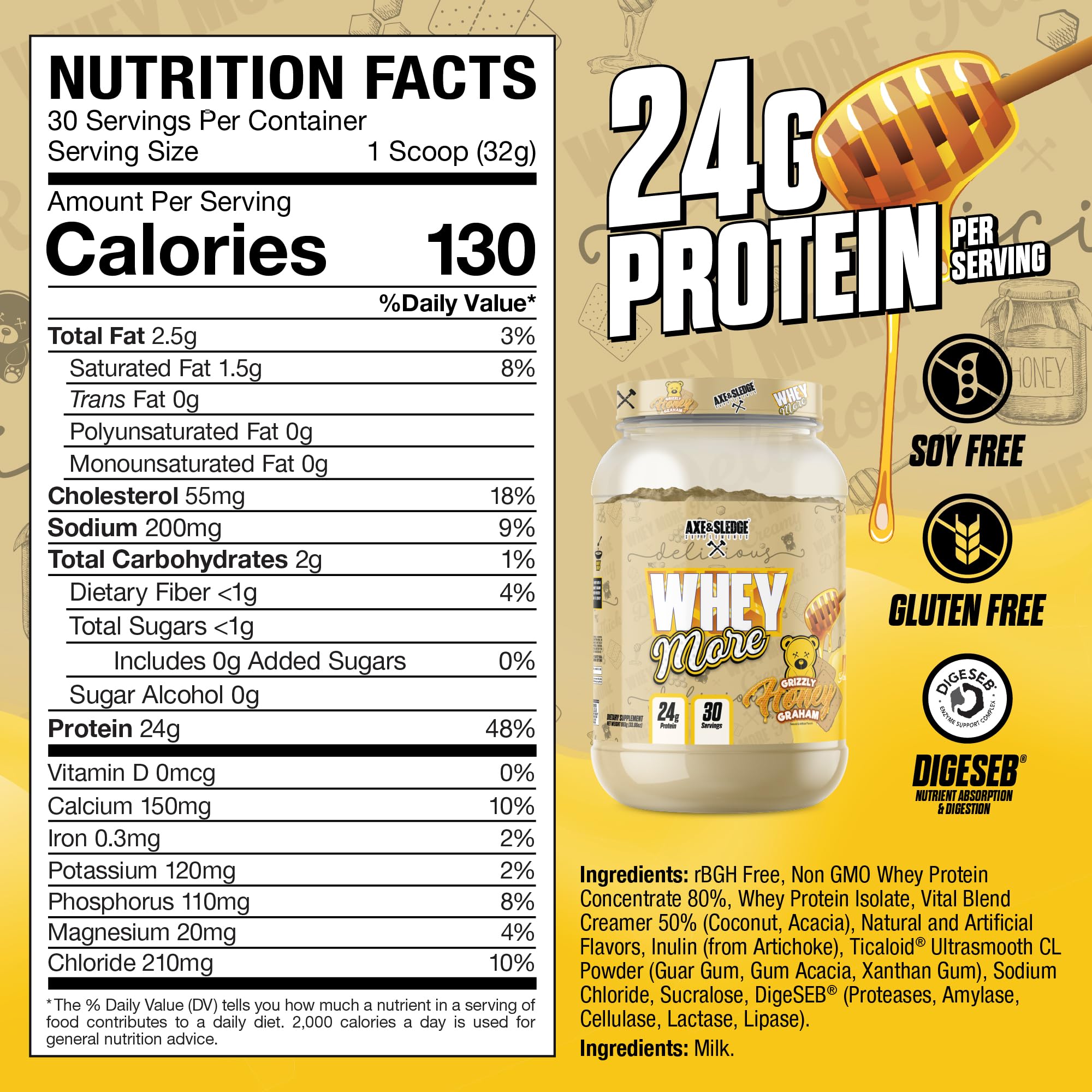Axe & Sledge WHEY MORE scoop beside tub, ideal post-workout replenishment