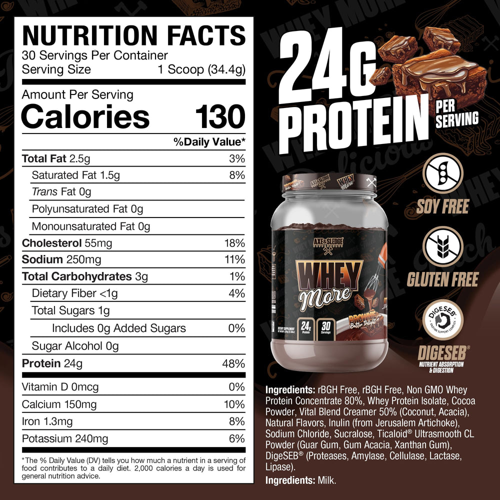 Axe & Sledge WHEY More shake in a glass showing rich texture and flavor.