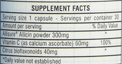 AXIL Alli-C ingredients per capsule: 300mg allicin, 60mg vitamin C, 40mg citrus bioflavonoids
