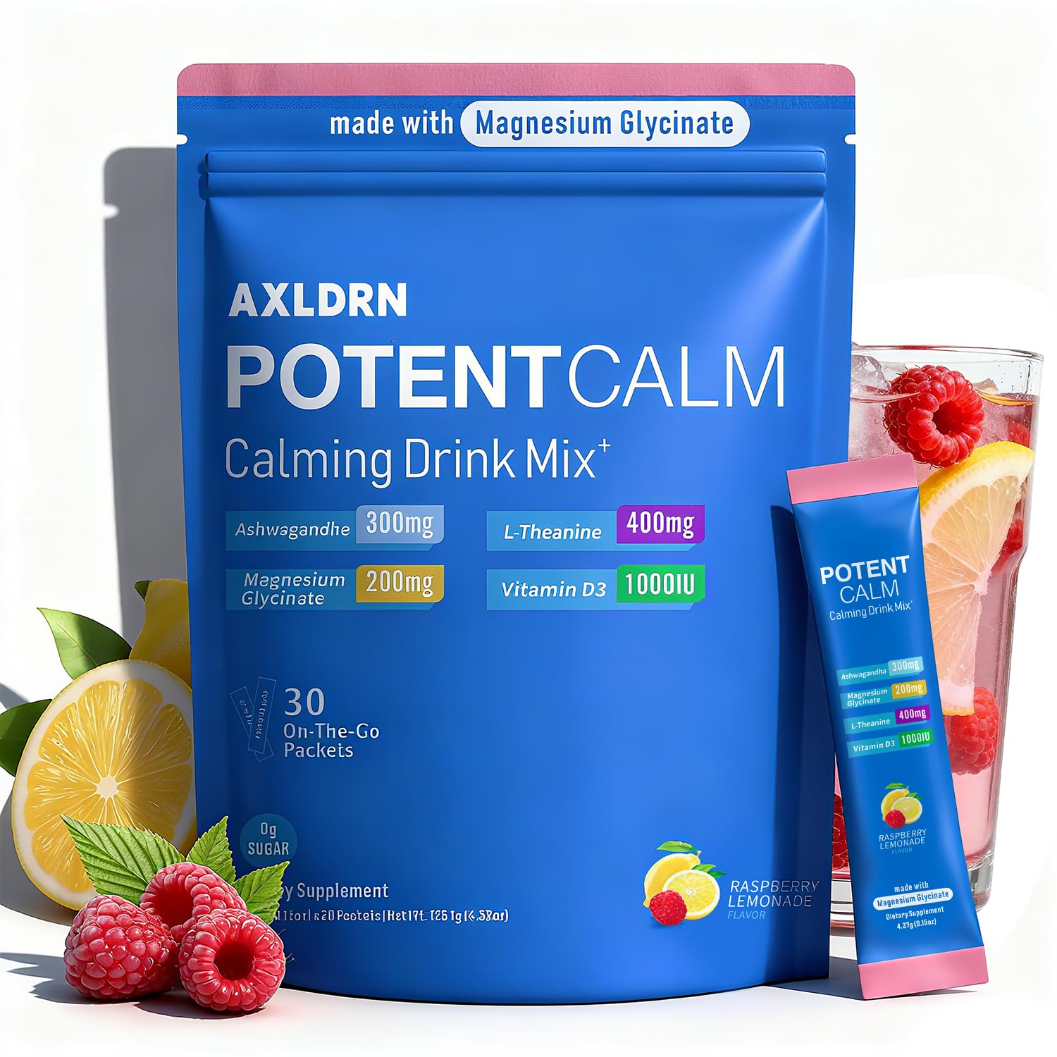 Axldrn PotentCalm nutrition facts panel for clean ingredients