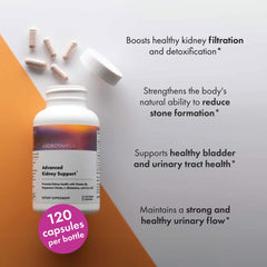 Axobotanica Kidney Cleanse ingredients list illustration emphasizing non-GMO and gluten-free features.