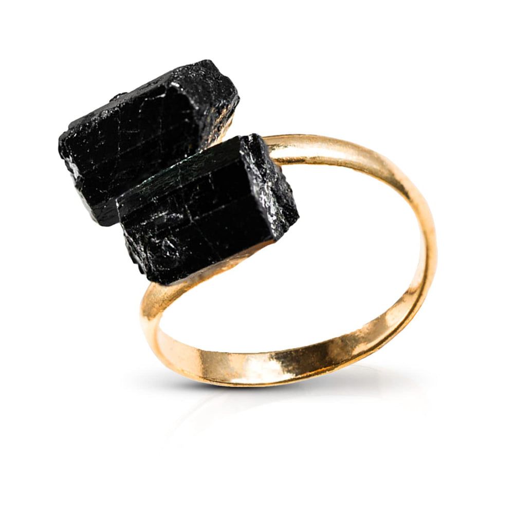 Ayana Crystals adjustable healing ring with black tourmaline, front view, ideal for daily wear.