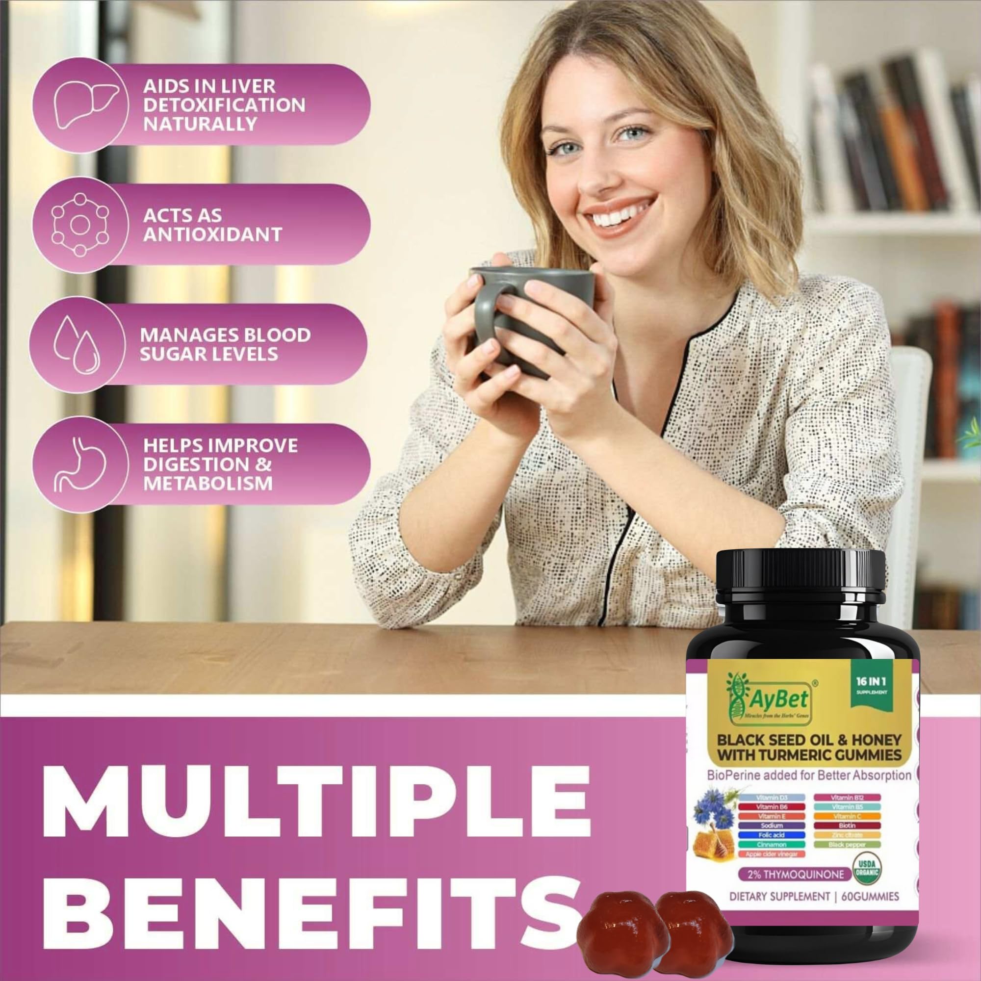 AyBet gummies on a clean surface suggest hair and skin benefits.