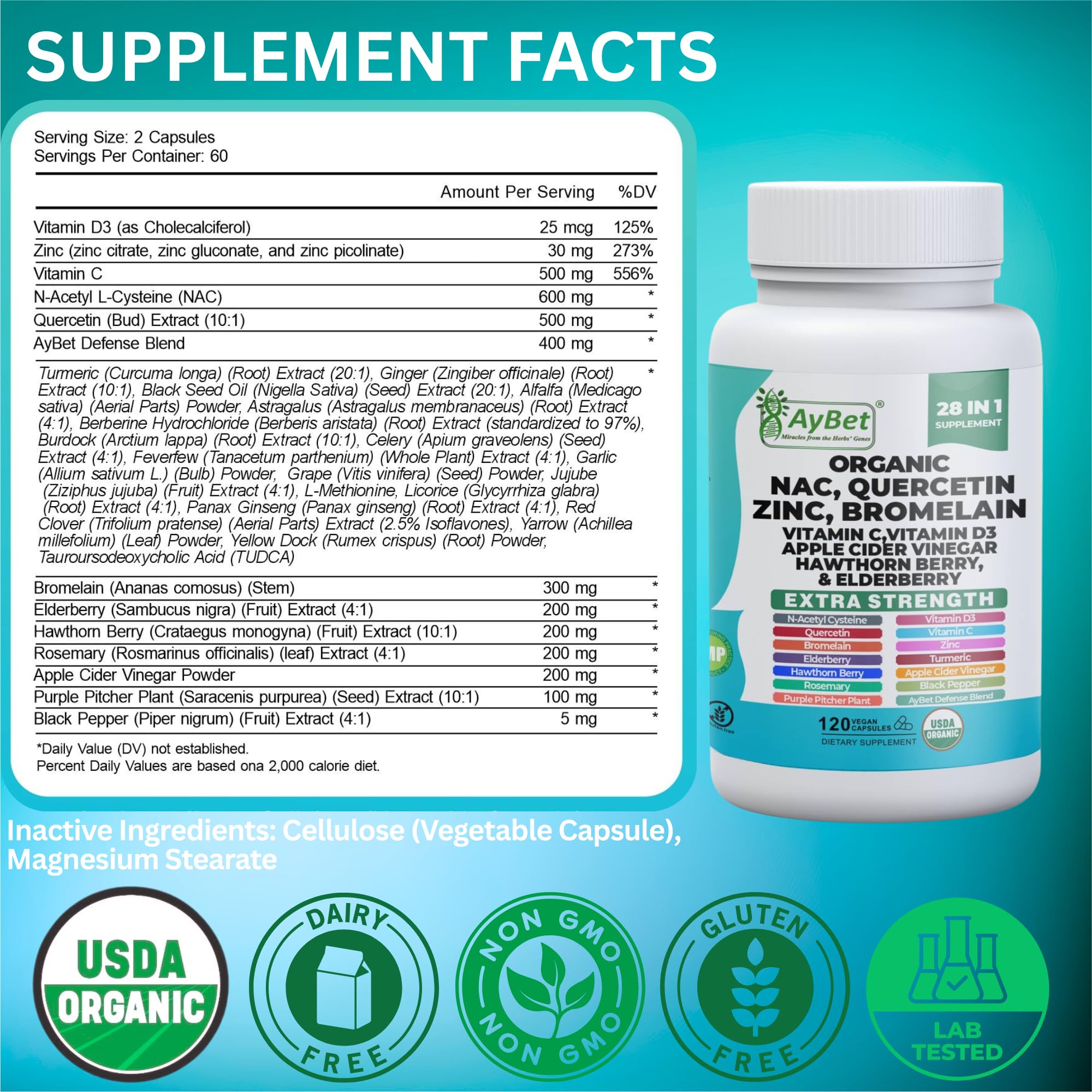 AyBet USDA Organic seal on bottle emphasizes clean, plant-powered ingredients