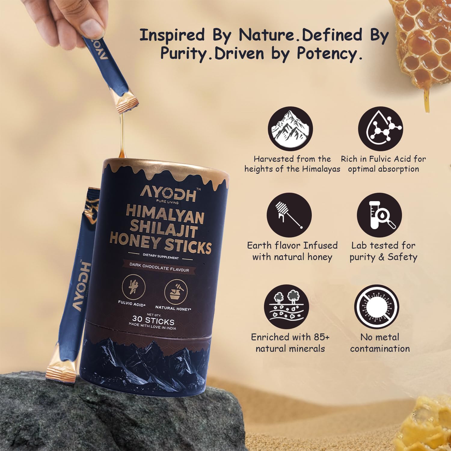 AYODH Honey Sticks travel-friendly pack for on-the-go nutrition.