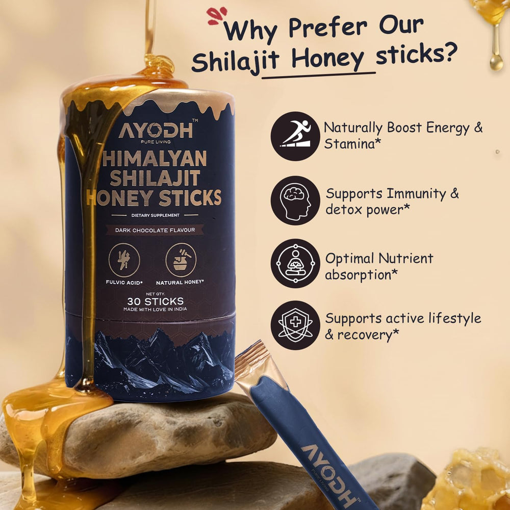 AYODH Honey Sticks added to smoothie for versatile wellness support.