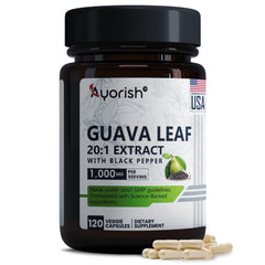 Ayorish Guava Leaf Extract bottle showing a 60-day supply for daily use.
