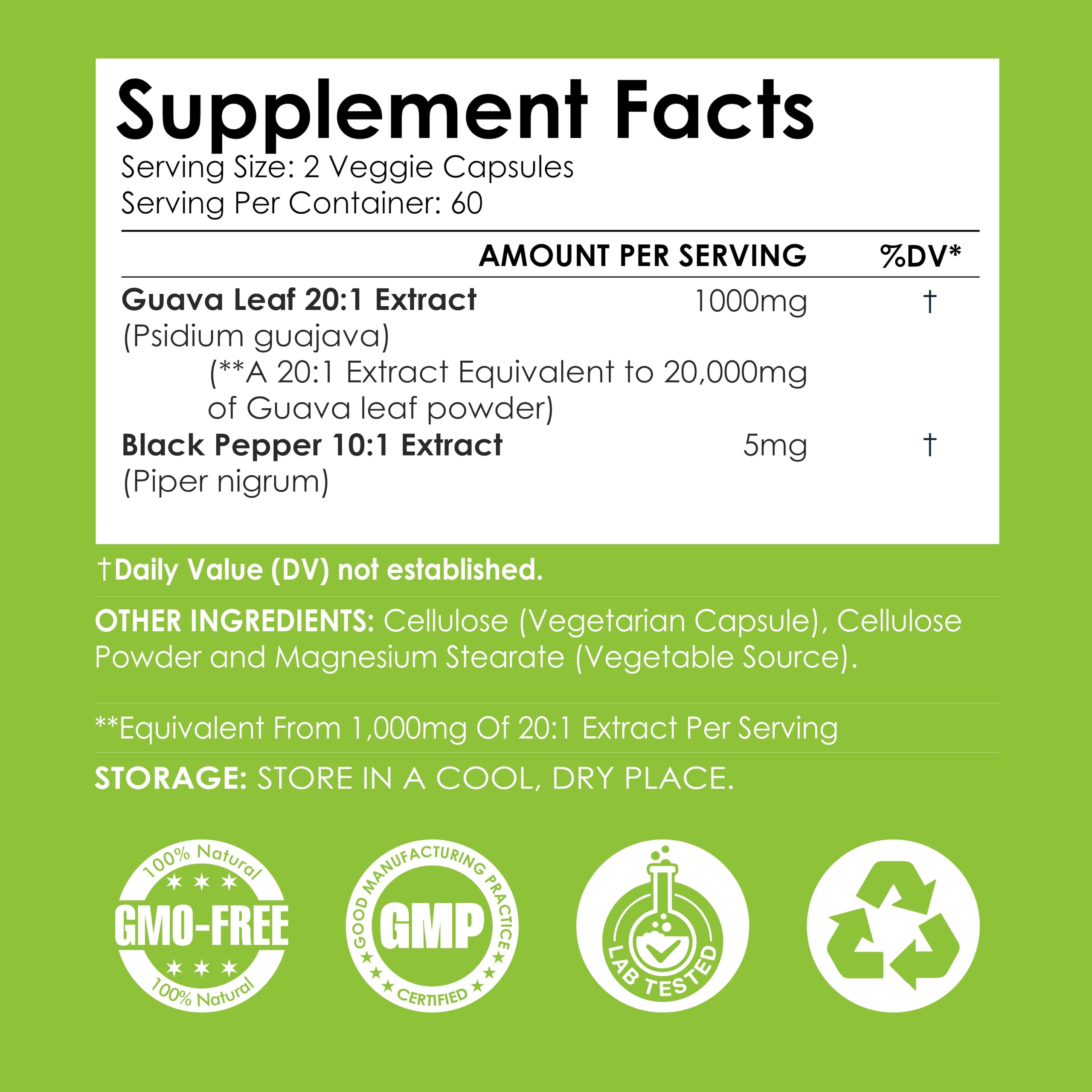 Label close-up showing 20:1 potency and added piperine.