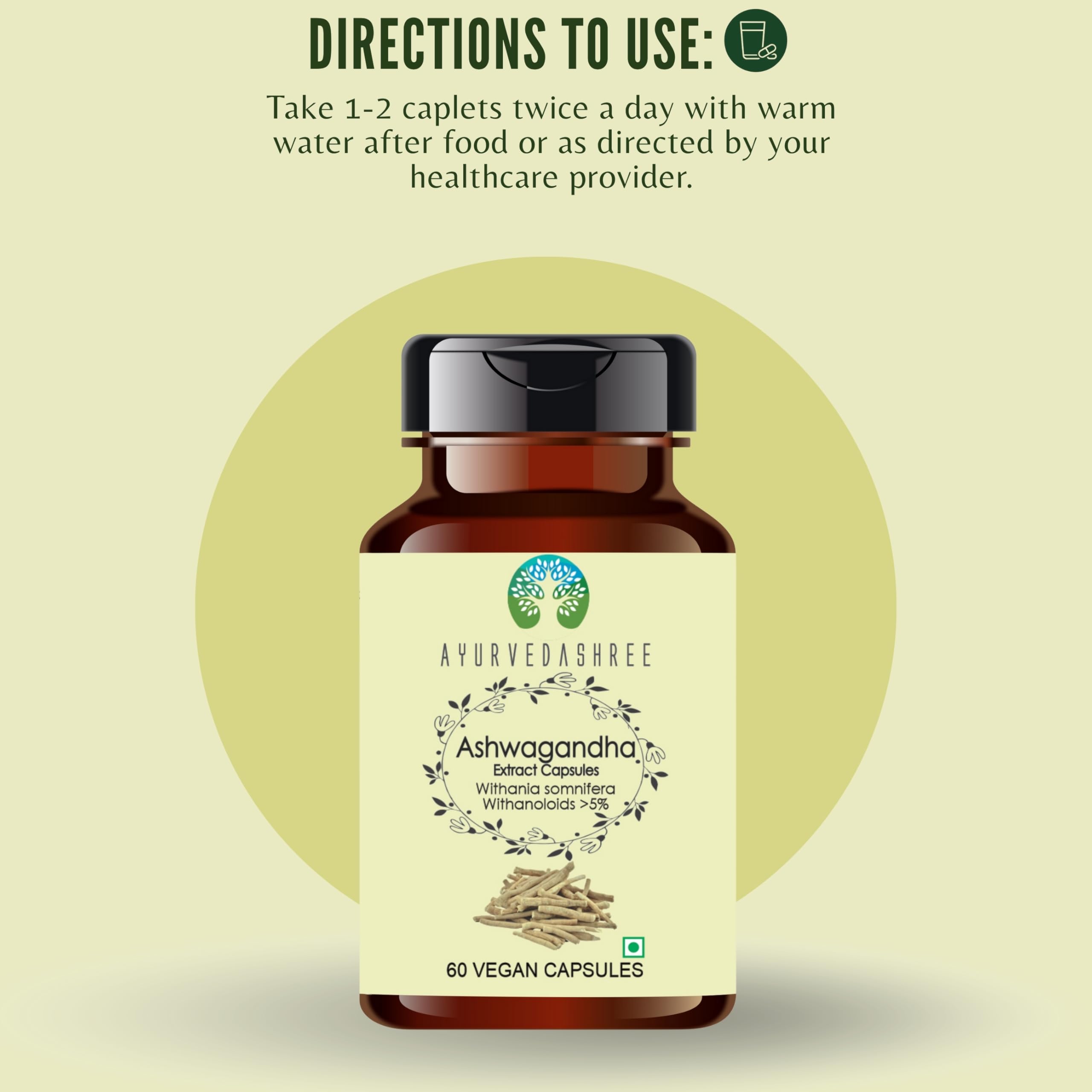 AYURVEDASHREE Ashwagandha bottle front view for daily routine