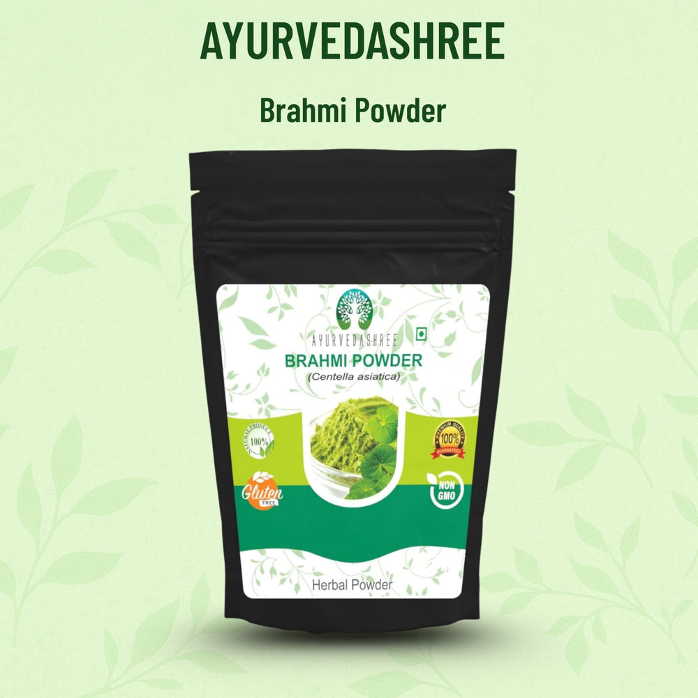 AYURVEDASHREE Brahmi powder close-up leaves for herbal wellness routines