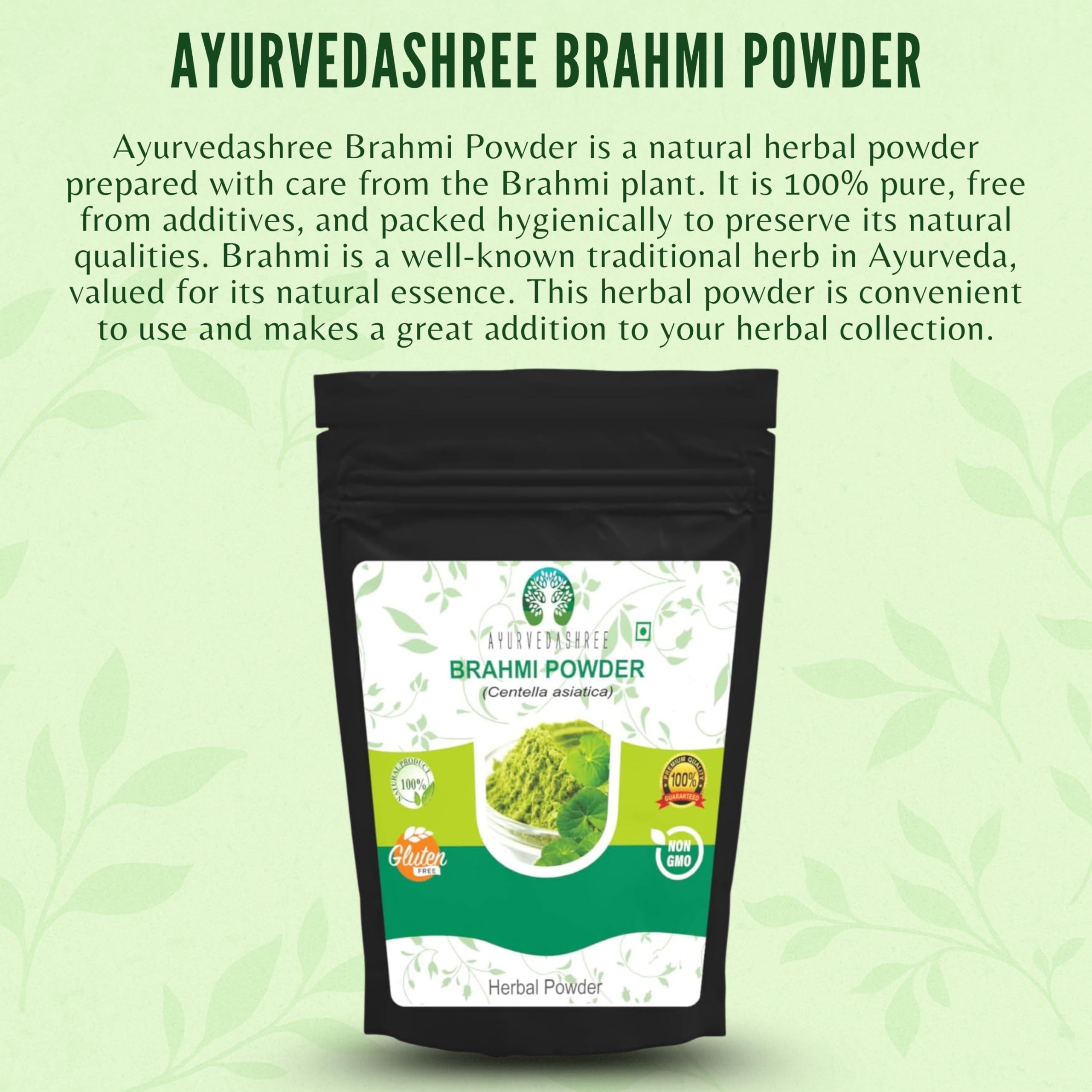 AYURVEDASHREE Gotu Kola powder bottle with spoon for easy beverage add-ins