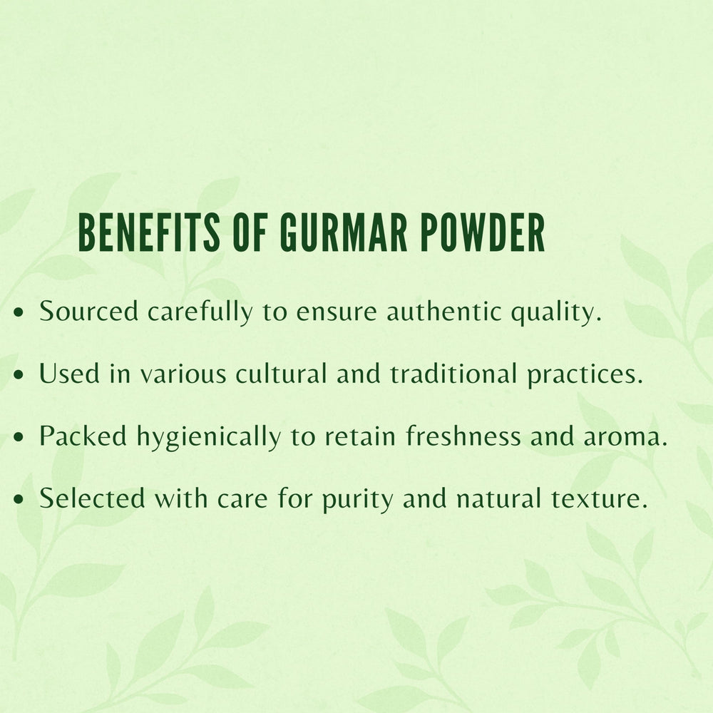 AYURVEDASHREE Gurmar powder on shelf suggests easy storage for daily use.
