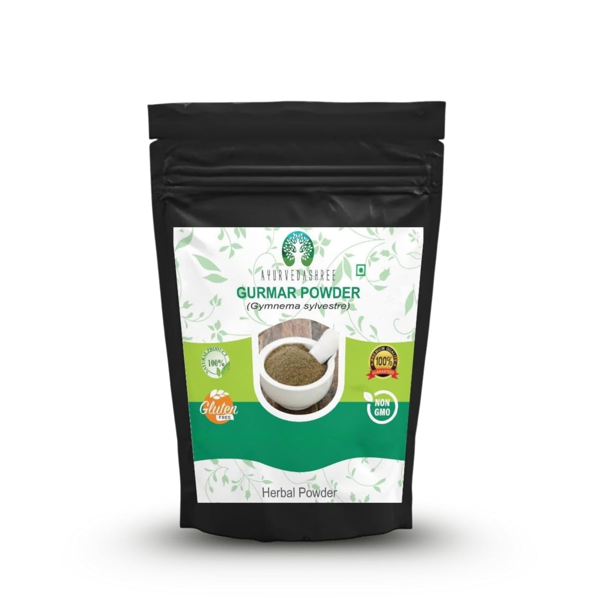 AYURVEDASHREE Gymnema sylvestre leaf powder pack highlights pure Gurmar for daily wellness.