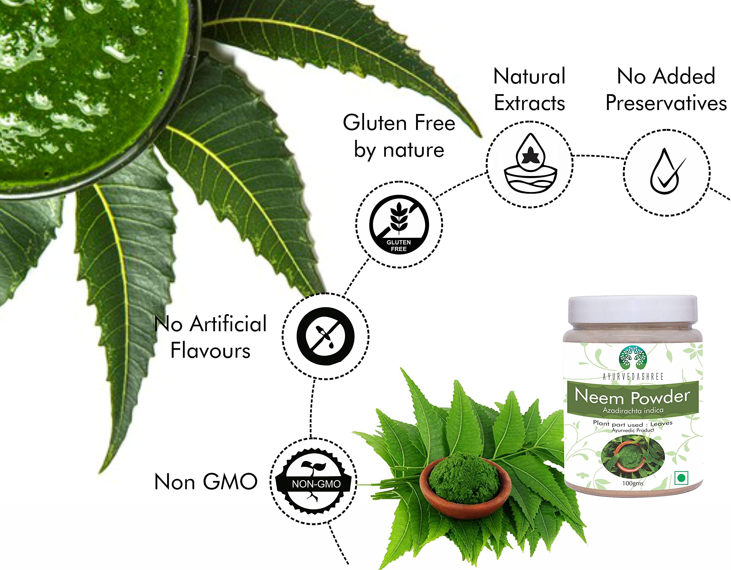 AYURVEDASHREE Neem Leaf Powder used as toothpaste rinse concept