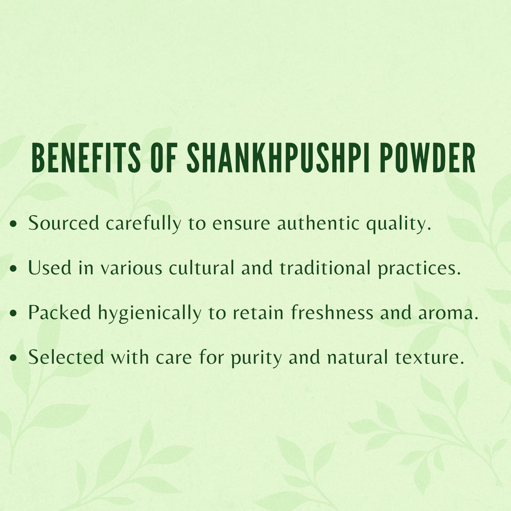 Ayurvedashree Shankhpushpi powder closeup implying cognitive wellness benefits.