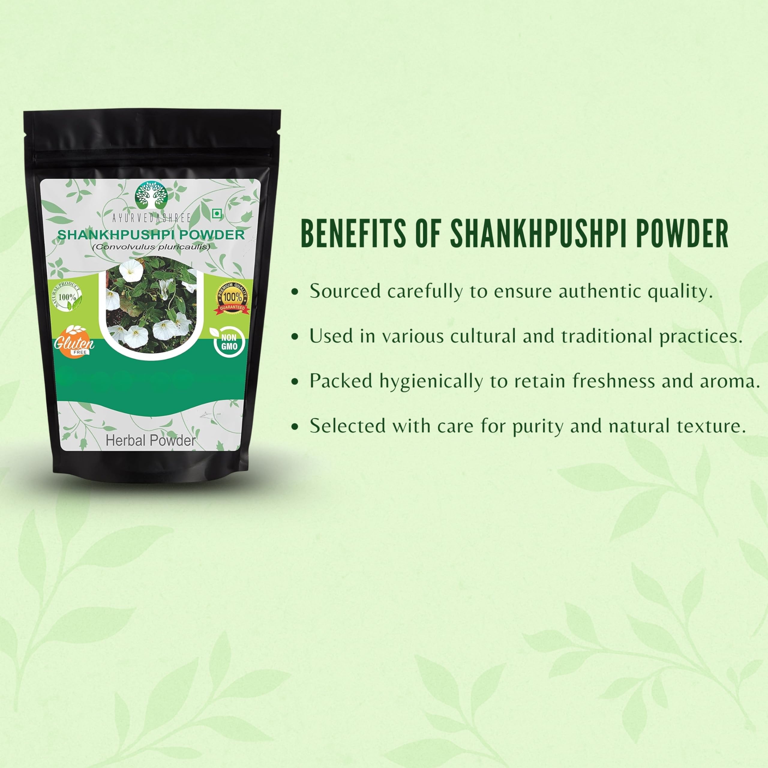 Ayurvedashree Shankhpushpi powder brew ready-to-use for a calming routine.