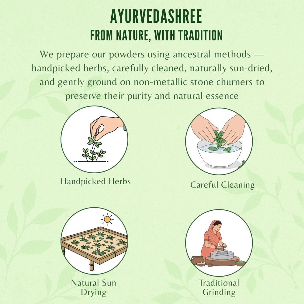 AYURVEDASHREE Triphala storage-ready pouch preserves freshness.