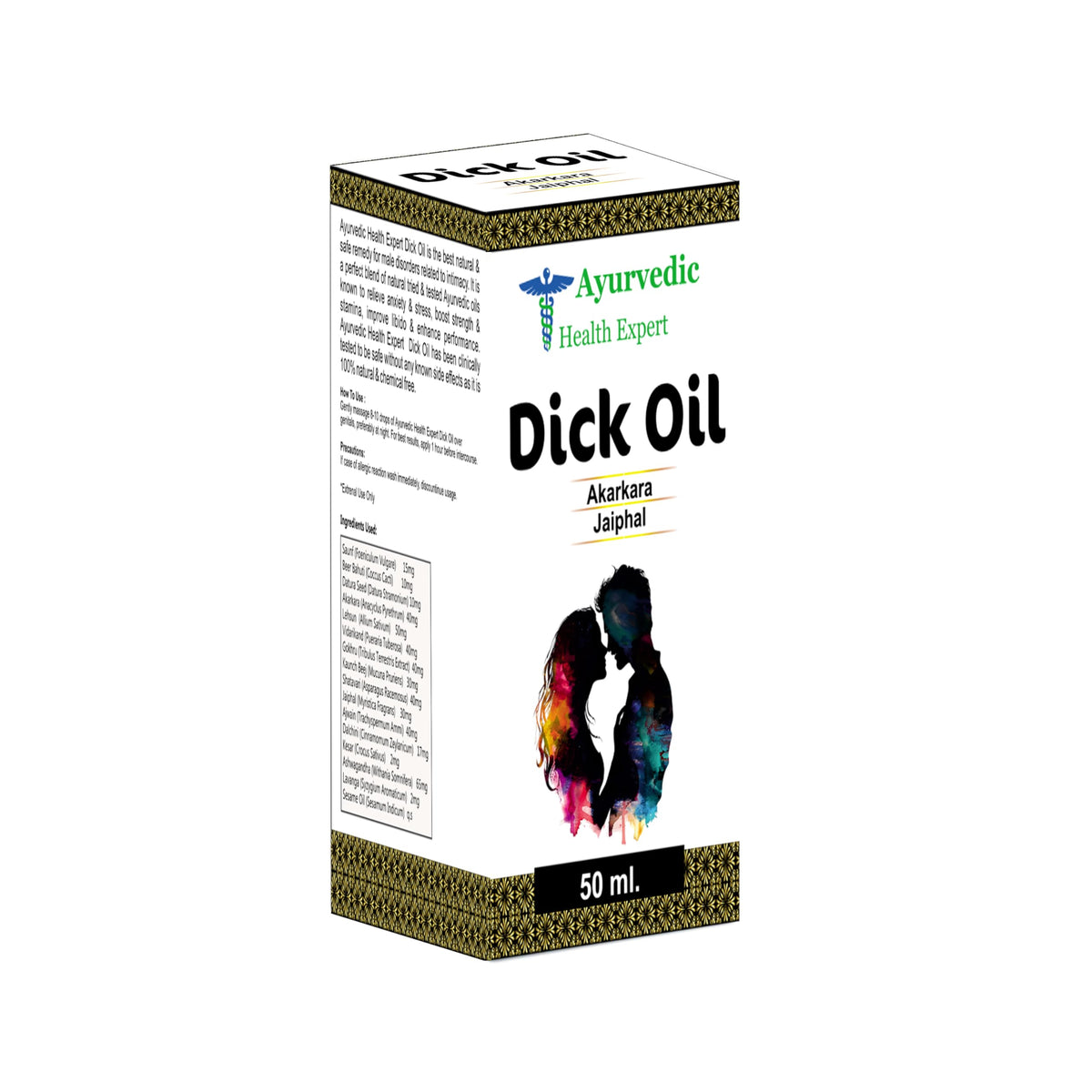 Ayurvedic Health Expert Dick Oil 50ml bottle showcasing pure herbal formula to support vitality.