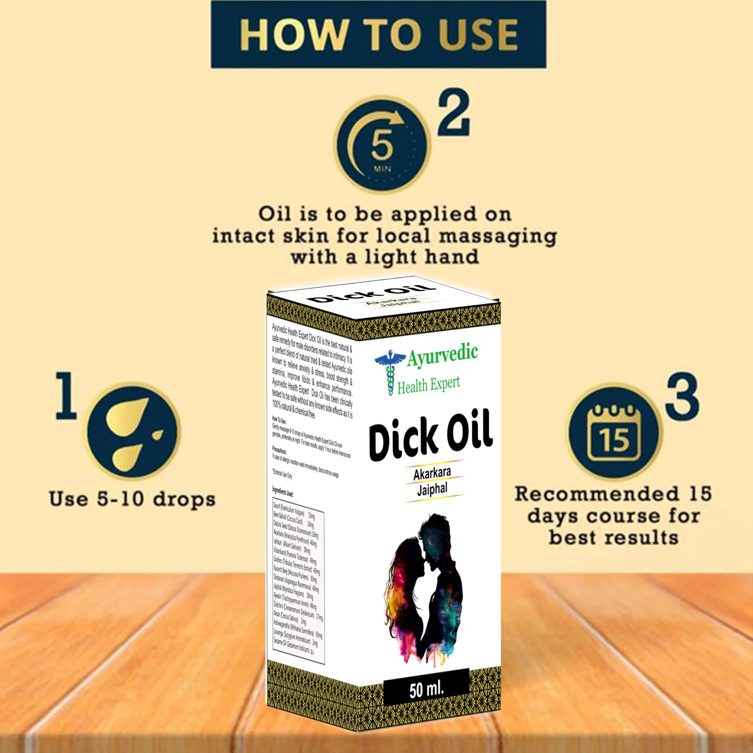 Ayurvedic Health Expert Dick Oil before bed usage suggesting nighttime relaxation routine.