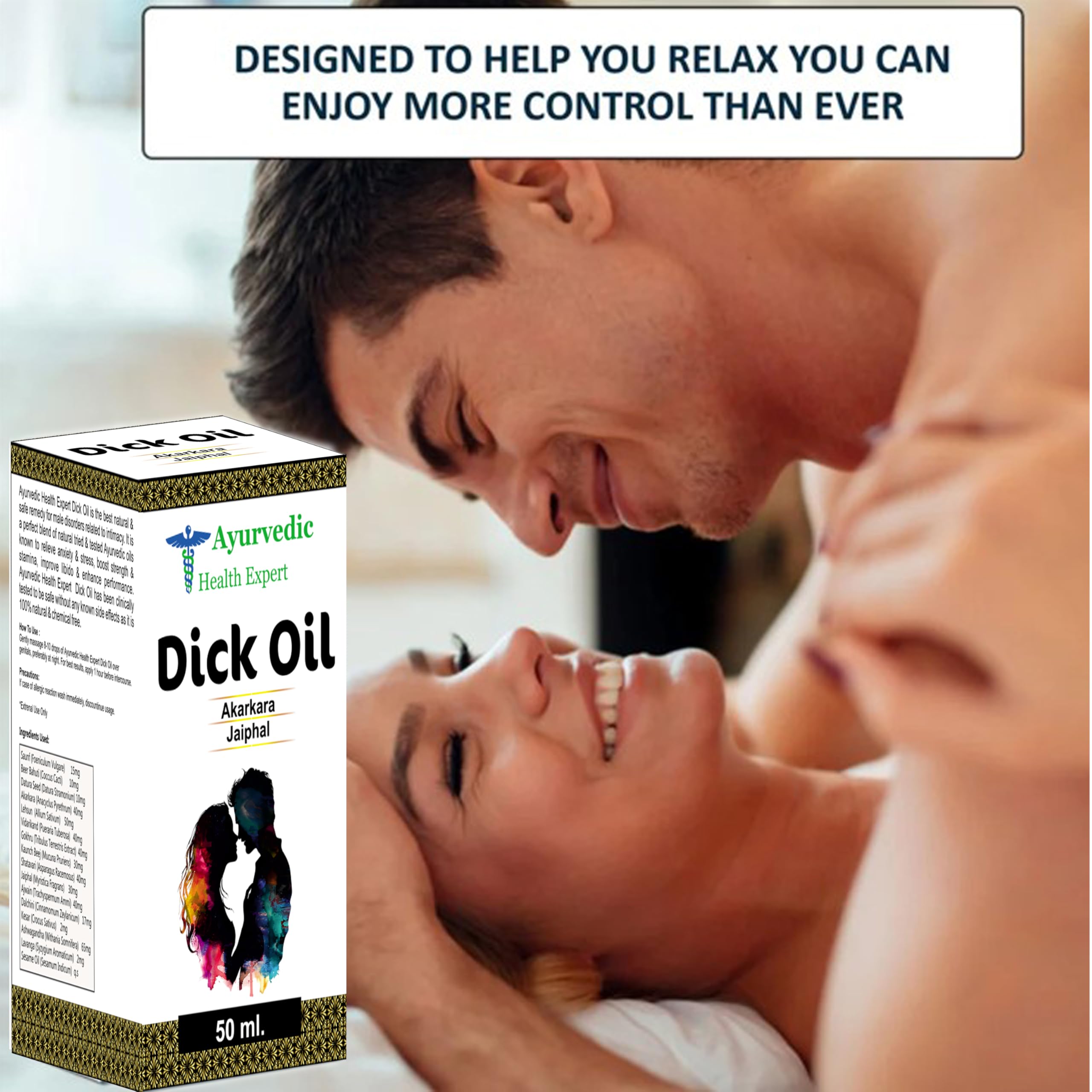 Ayurvedic Health Expert Dick Oil energy vibe with user-friendly packaging.