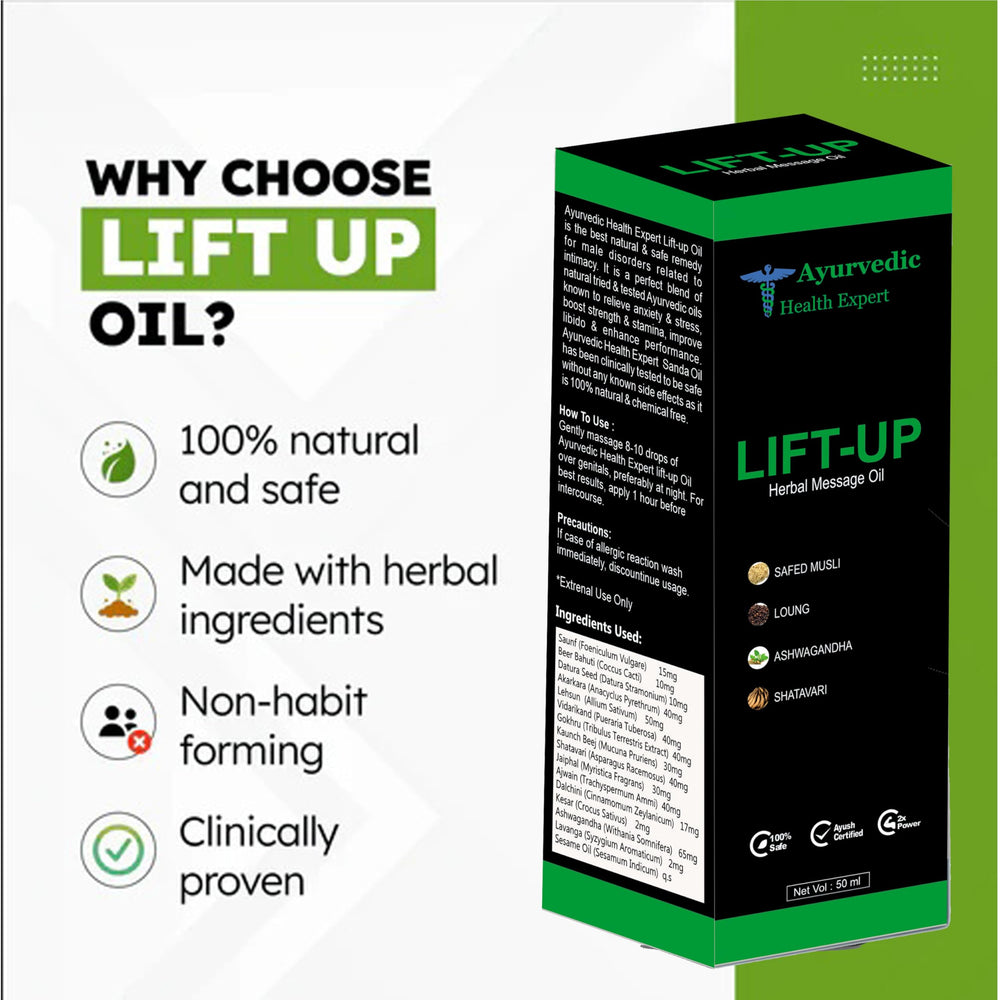 Ayurvedic Health Expert Lift-up 50 ml packaging highlighting portable size.
