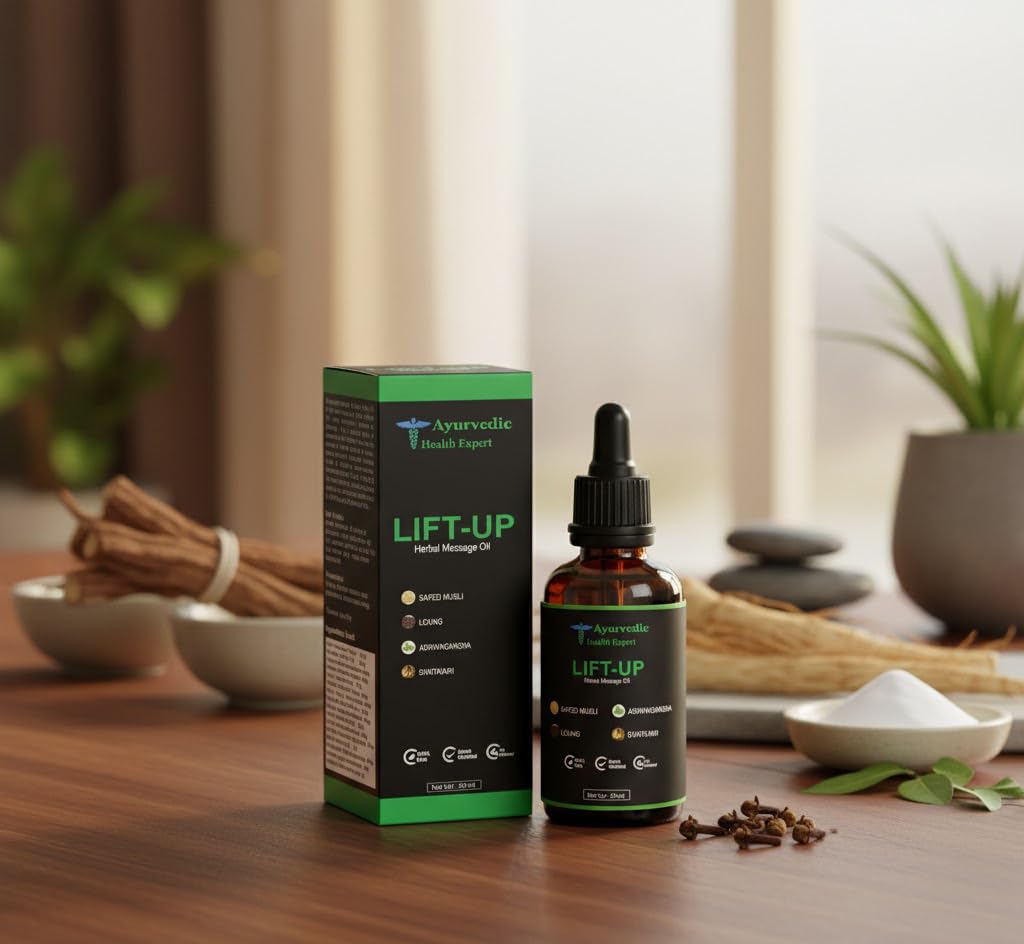 Close-up of Ayurvedic Health Expert Lift-up oil gliding on skin.