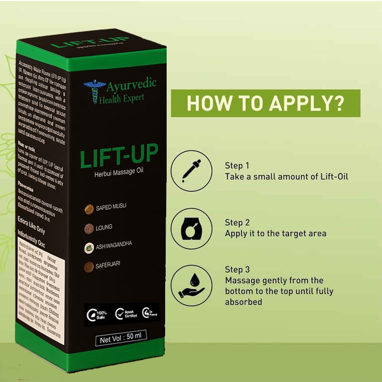Label detail of Ayurvedic Health Expert Lift-up with natural herbal ingredients.