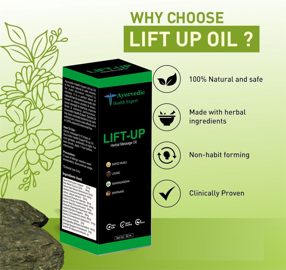 Hands massaging Ayurvedic Health Expert Lift-up oil for relaxation.