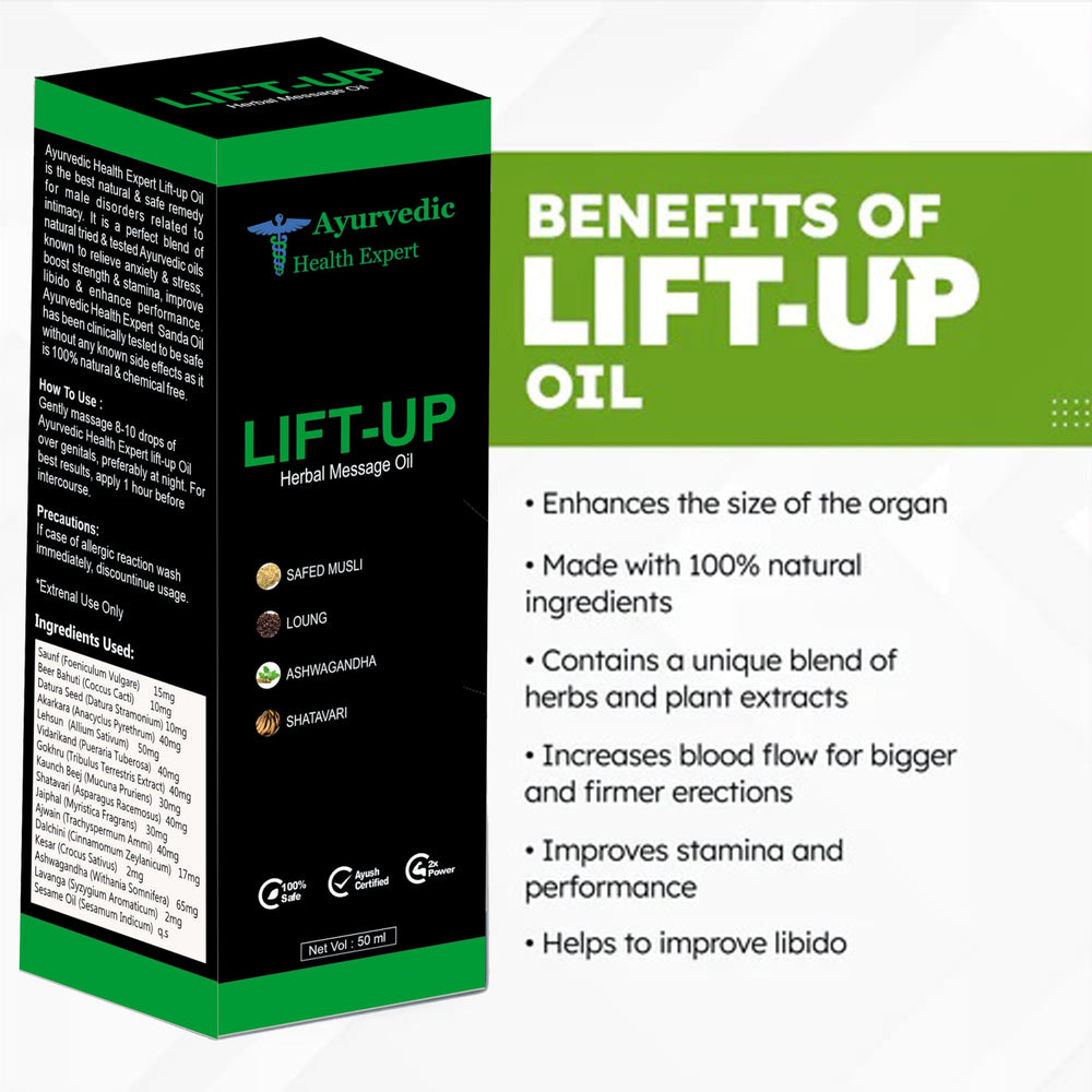 Ayurvedic Health Expert Lift-up oil applied before activity to boost stamina.