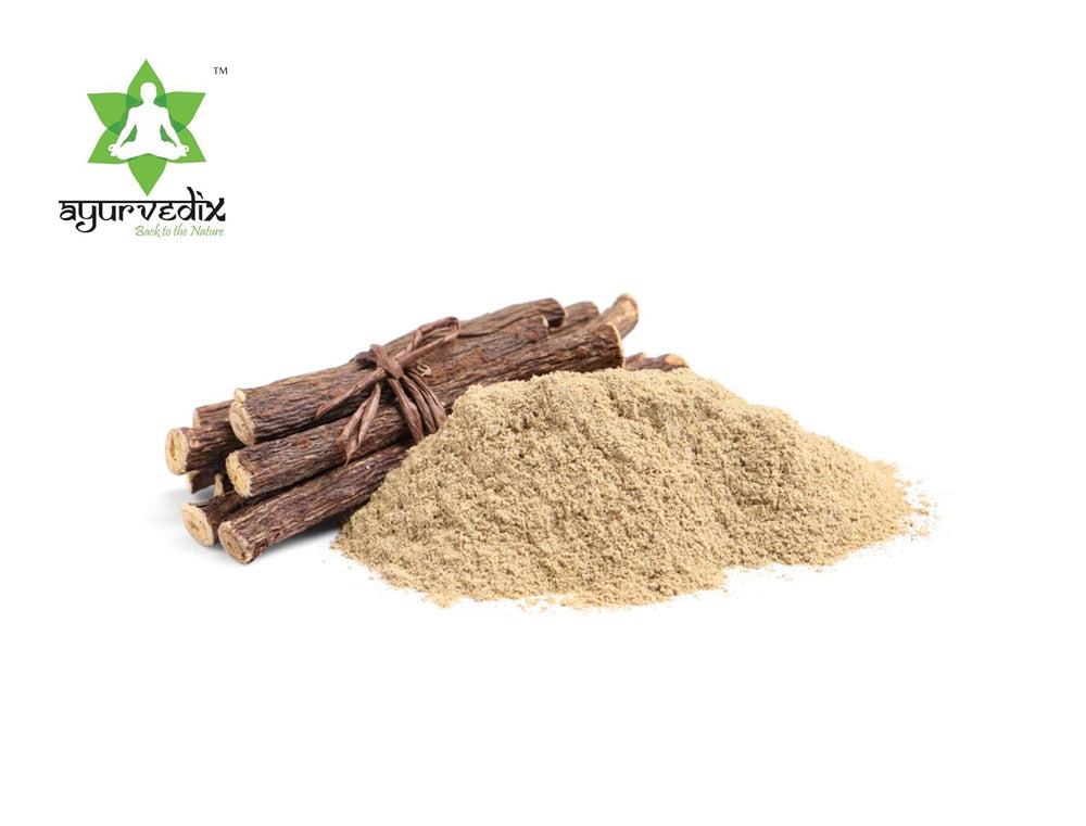 Ayurvedix licorice root powder in bowl ready to mix with warm beverage