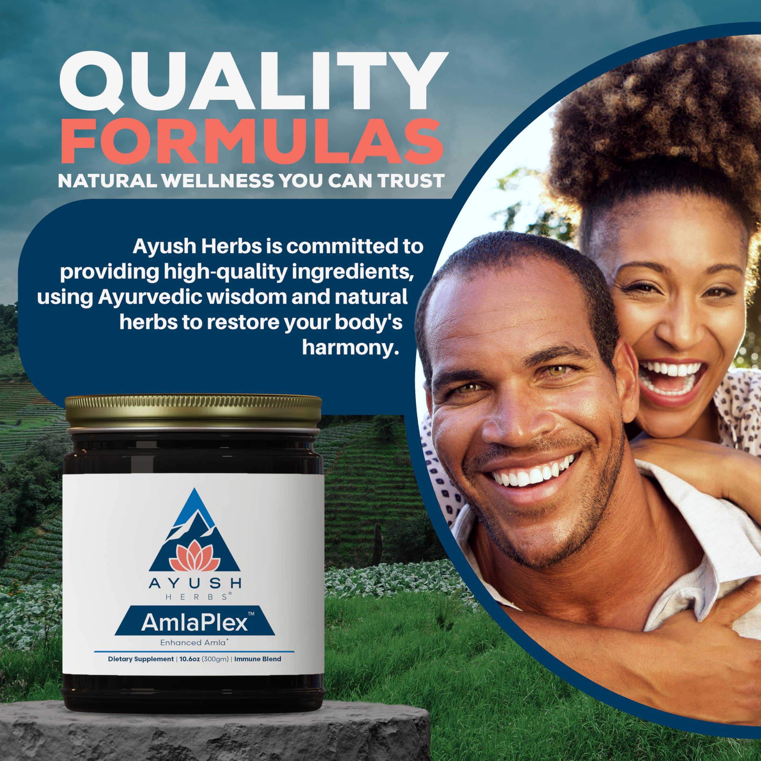Ayush Herbs AmlaPlex display with glass of water suggests simple daily usage.