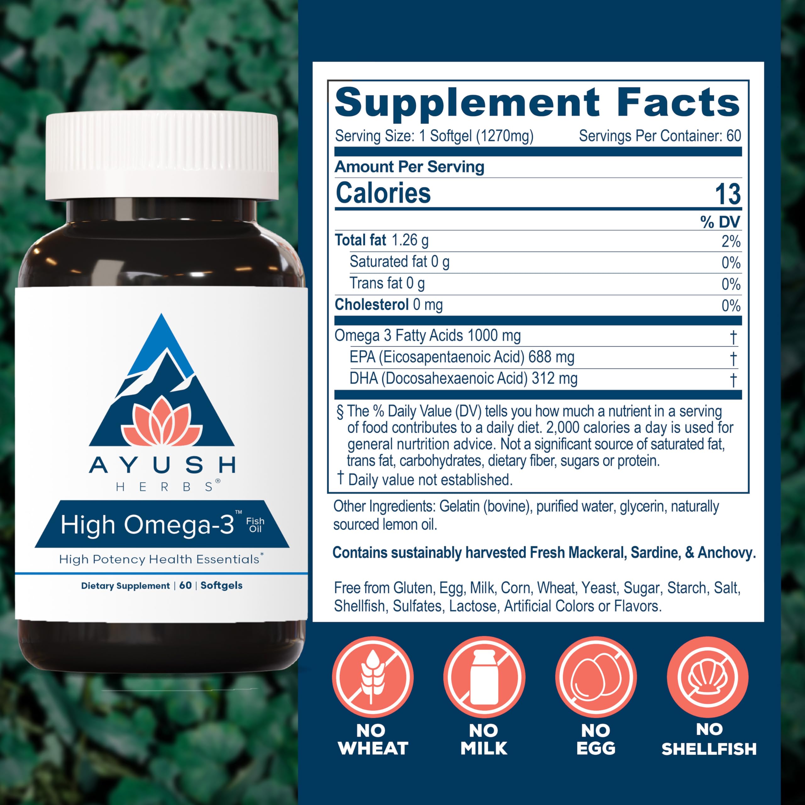Ayush Herbs High Omega 3 bottle cap showing lemon aroma and flavor.