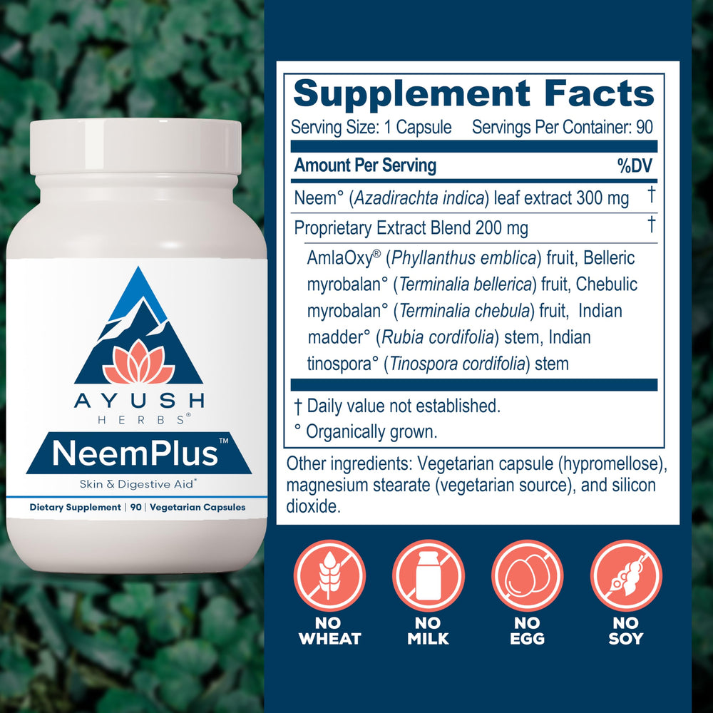 Neem Plus bottle emphasizes immune support for resilience and well-being