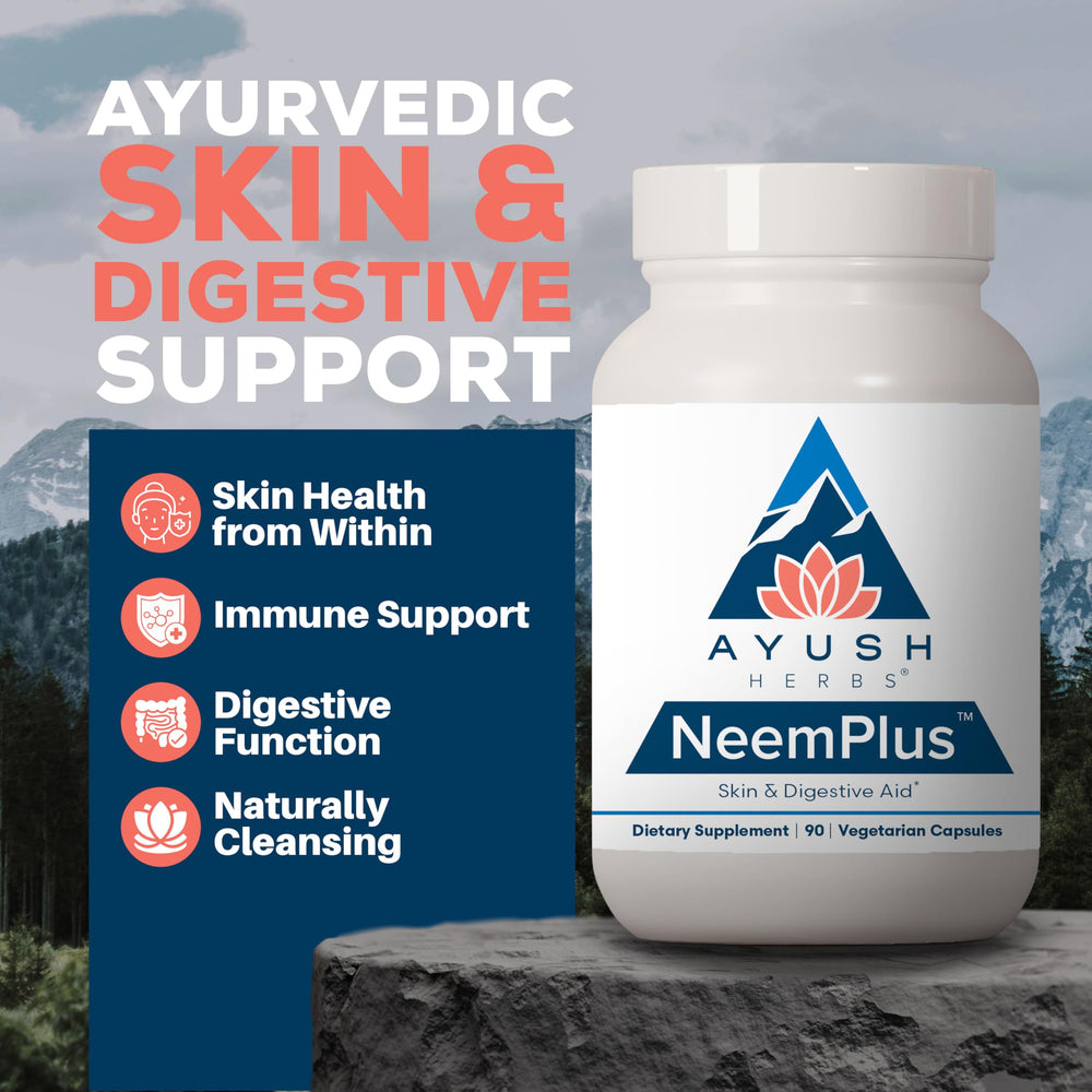 Neem Plus bottle highlighting skin radiance and healthy-looking complexion