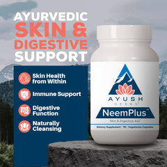Neem Plus bottle highlighting skin radiance and healthy-looking complexion