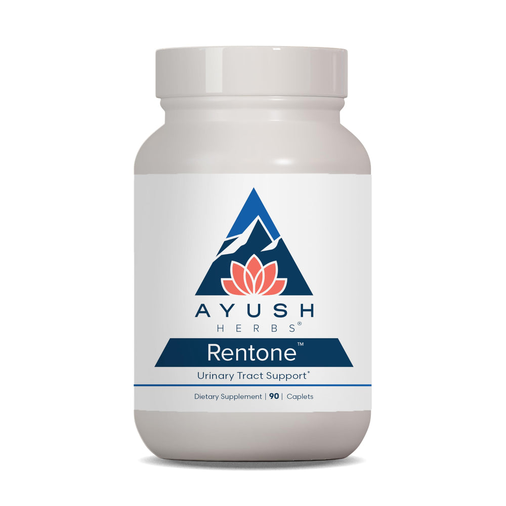 Ayush Herbs Rentone kidney support bottle promotes urinary health with a balanced herbal blend.